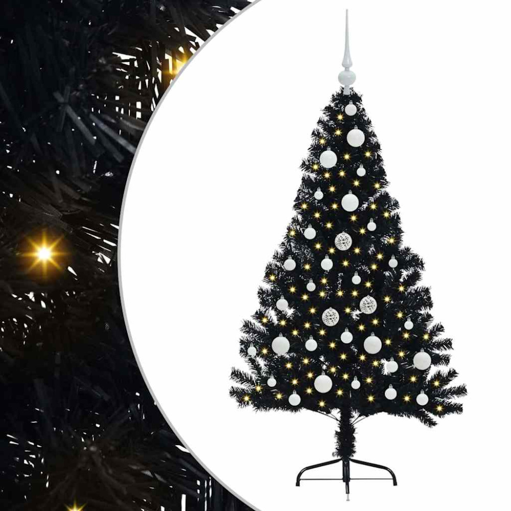 Produktbild för Konstgjord Förbelyst Julgran Svart 120 cm PVC