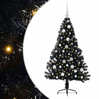 Produktbild för Konstgjord Förbelyst Julgran Svart 120 cm PVC