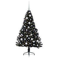 Produktbild för Konstgjord Förbelyst Julgran Svart 120 cm PVC