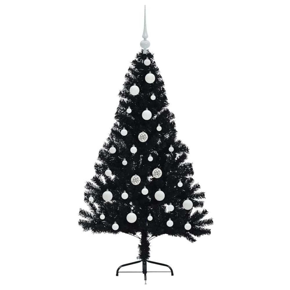 Produktbild för Konstgjord Förbelyst Julgran Svart 120 cm PVC