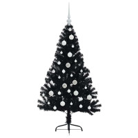 Produktbild för Konstgjord Förbelyst Julgran Svart 120 cm PVC