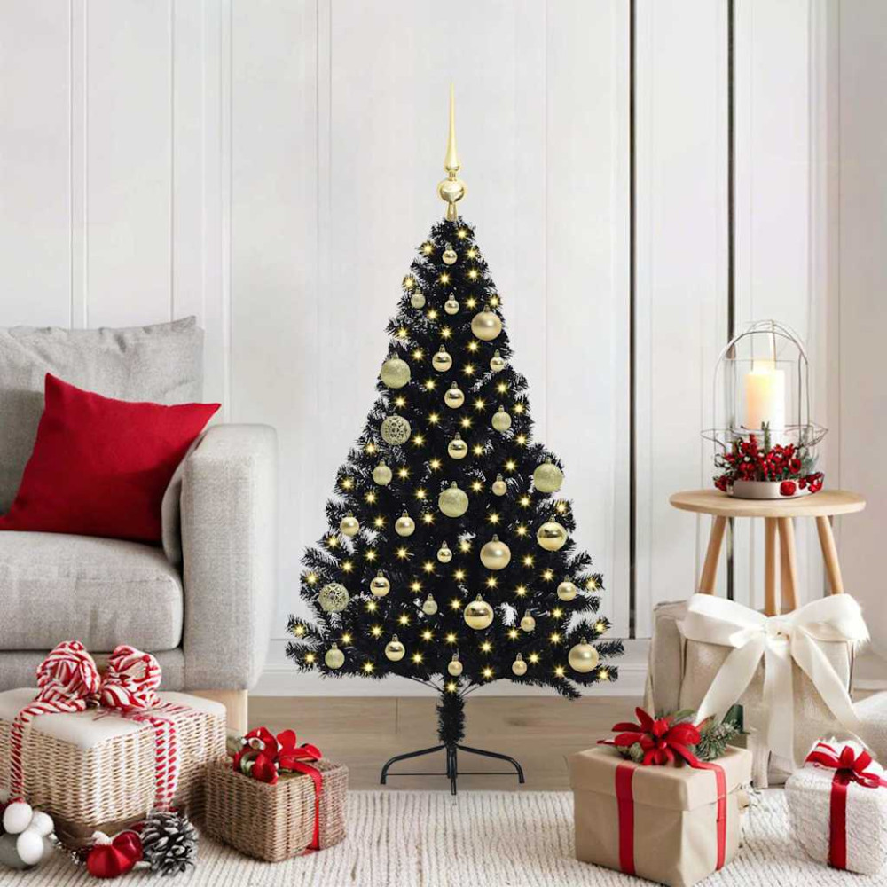 Produktbild för Konstgjord Förbelyst Julgran Svart 120 cm PVC