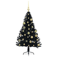 Produktbild för Konstgjord Förbelyst Julgran Svart 120 cm PVC