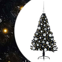 Produktbild för Konstgjord Förbelyst Julgran Svart 120 cm PVC