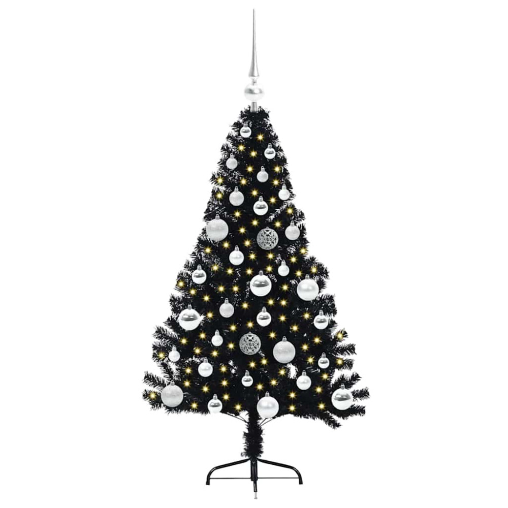 Produktbild för Konstgjord Förbelyst Julgran Svart 120 cm PVC