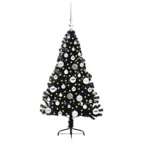 Produktbild för Konstgjord Förbelyst Julgran Svart 120 cm PVC