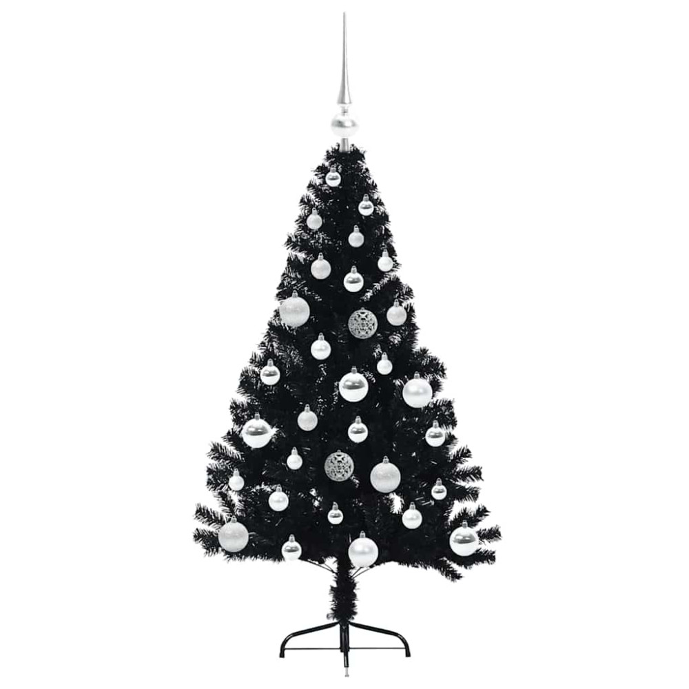 Produktbild för Konstgjord Förbelyst Julgran Svart 120 cm PVC