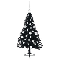 Produktbild för Konstgjord Förbelyst Julgran Svart 120 cm PVC