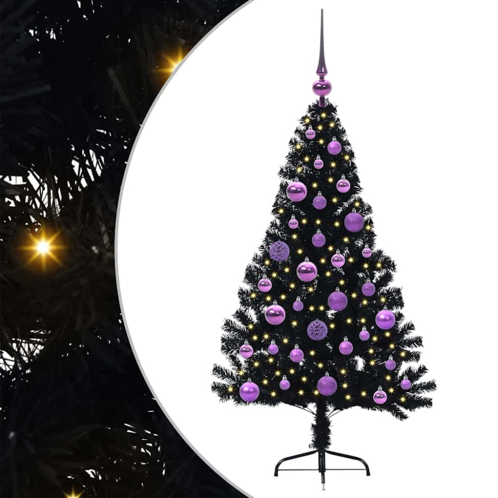 Produktbild för Konstgjord Förbelyst Julgran Svart 120 cm PVC