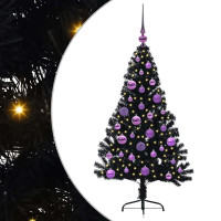 Produktbild för Konstgjord Förbelyst Julgran Svart 120 cm PVC