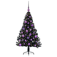 Produktbild för Konstgjord Förbelyst Julgran Svart 120 cm PVC