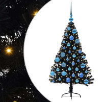 Produktbild för Konstgjord Förbelyst Julgran Svart 120 cm PVC