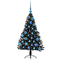 Produktbild för Konstgjord Förbelyst Julgran Svart 120 cm PVC