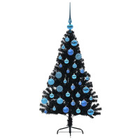 Produktbild för Konstgjord Förbelyst Julgran Svart 120 cm PVC