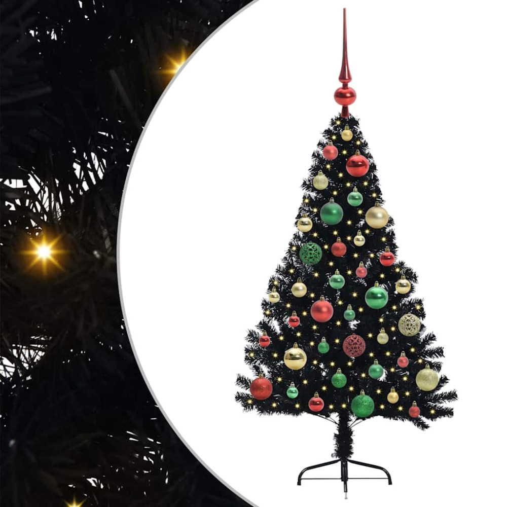 Produktbild för Konstgjord Förbelyst Julgran Svart 120 cm PVC