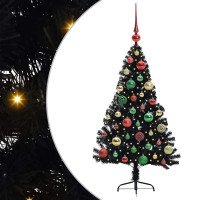 Produktbild för Konstgjord Förbelyst Julgran Svart 120 cm PVC