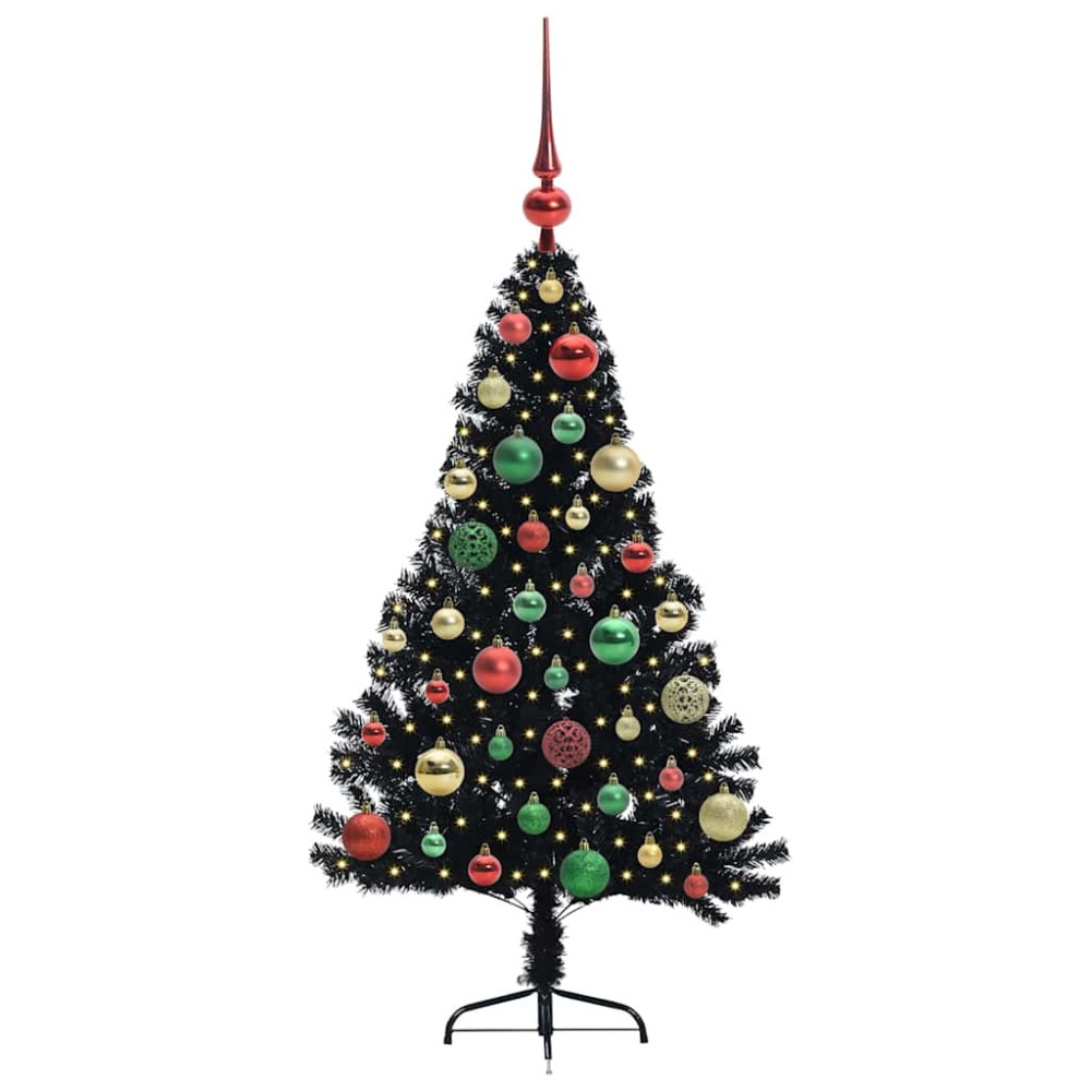 Produktbild för Konstgjord Förbelyst Julgran Svart 120 cm PVC