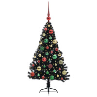 Produktbild för Konstgjord Förbelyst Julgran Svart 120 cm PVC