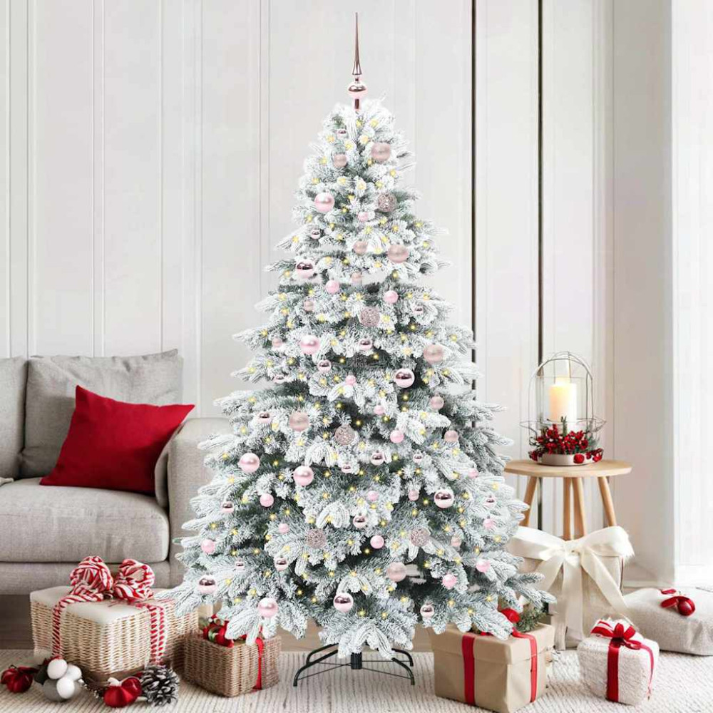 Produktbild för Konstgjord julgran med 300 LED-lampor Vit 180 cm PE och PVC