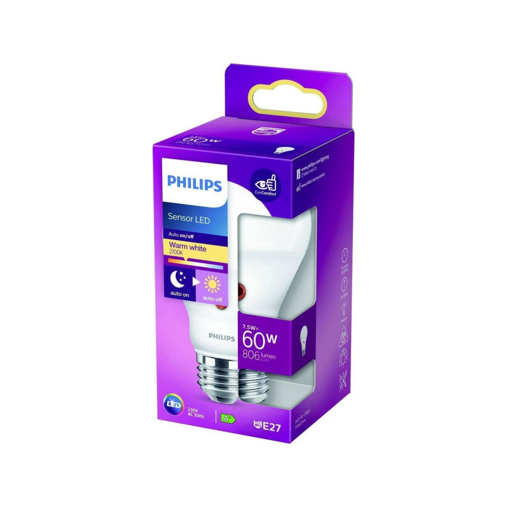 Produktbild för Philips Sensor LED - LED-glödlampa - form: A60 - glaserad finish - E27 - 7.5 W - varmt vitt ljus - 2700 K