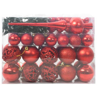Produktbild för Julprydnad Set 61 st Röd Ø 6 cm Plast 150 LED-lampor