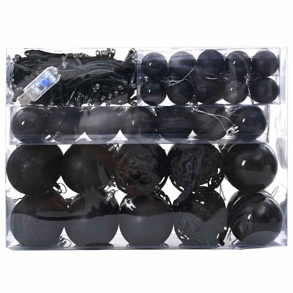 Produktbild för Julprydnad Set med 150 LED-lampor 61 pcs Svart Plast