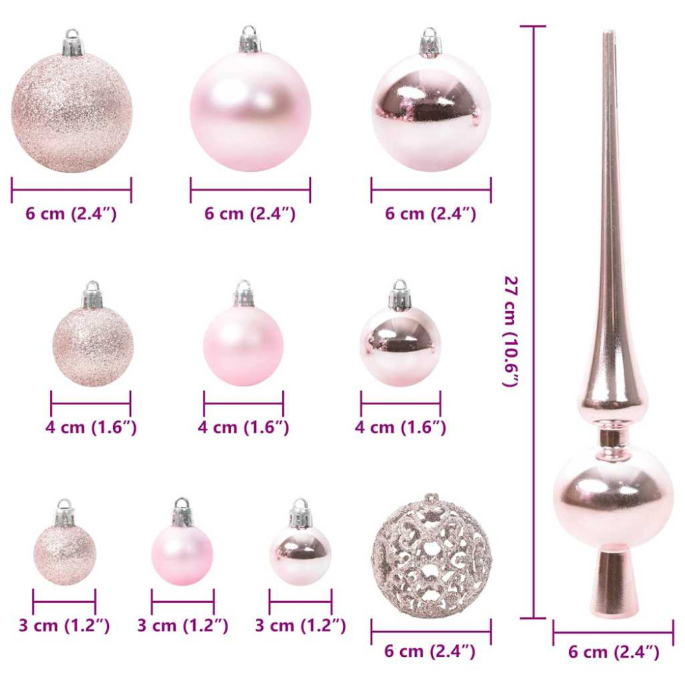 Produktbild för Julprydnad Set 61 st Rosa Ø 6 cm Plast 150 LED-lampor