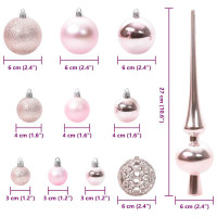 Produktbild för Julprydnad Set 61 st Rosa Ø 6 cm Plast 150 LED-lampor