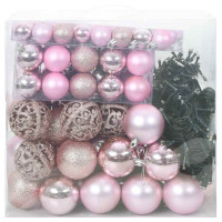 Produktbild för Julprydnad Set 120 st Rosa Ø 6 cm Plast 300 LED-lampor