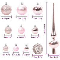 Produktbild för Julprydnad Set 120 st Rosa Ø 6 cm Plast 300 LED-lampor