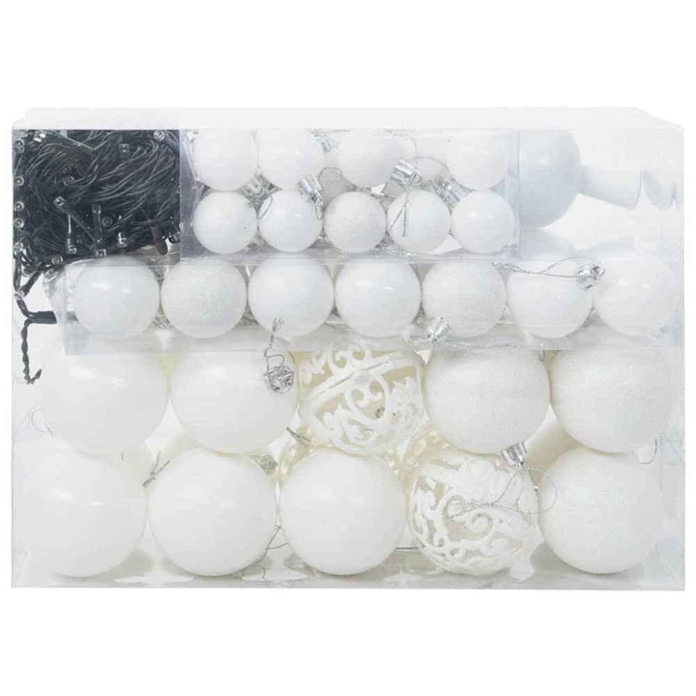 Produktbild för Julprydnad Set 61 st Vit Ø 6 cm Plast 150 LED-lampor