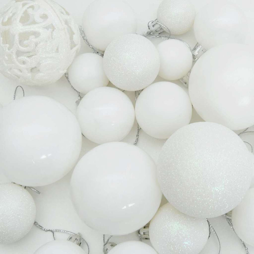 Produktbild för Julprydnad Set 61 st Vit Ø 6 cm Plast 150 LED-lampor