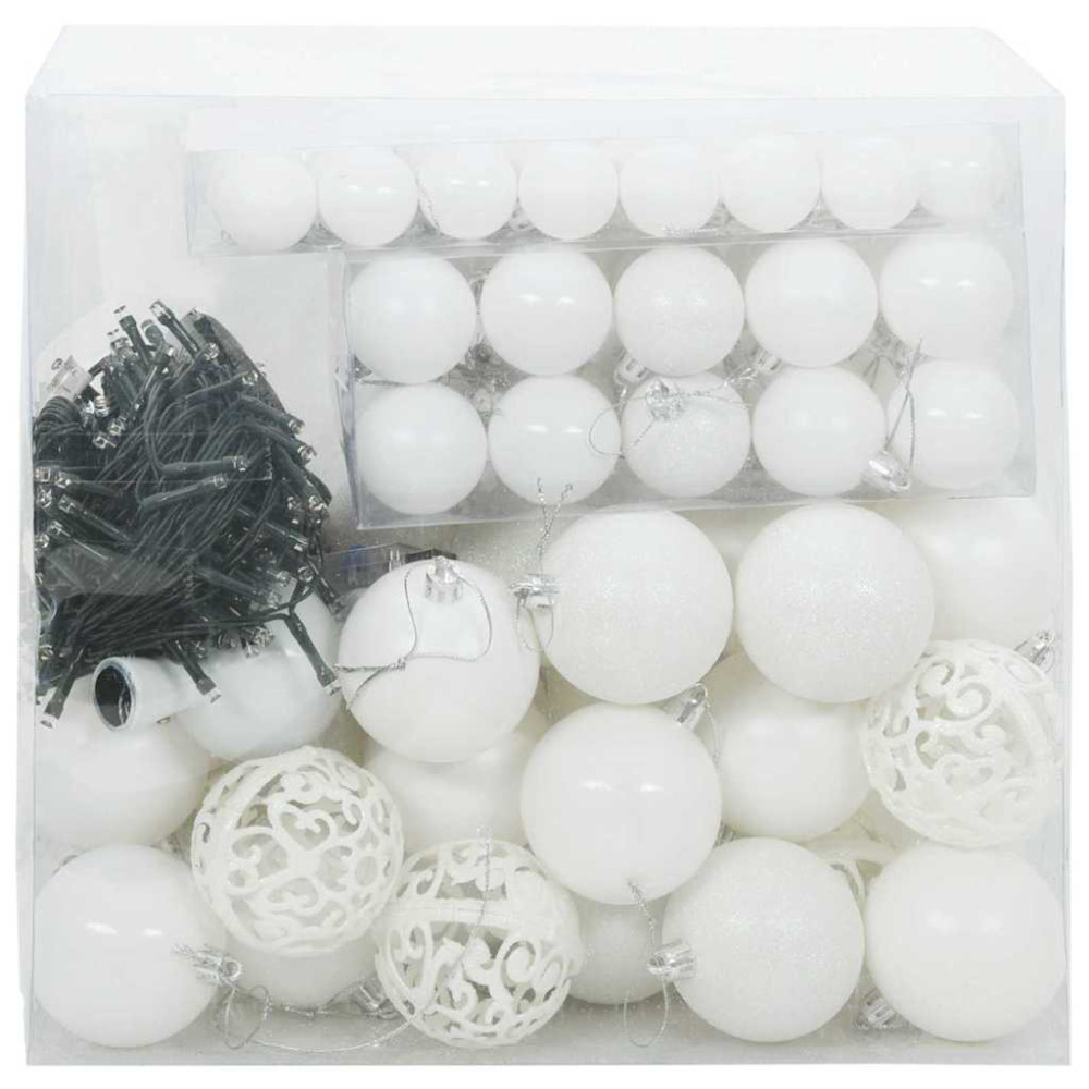 Produktbild för Julprydnad Set 120 st Vit Ø 6 cm Plast 300 LED-lampor