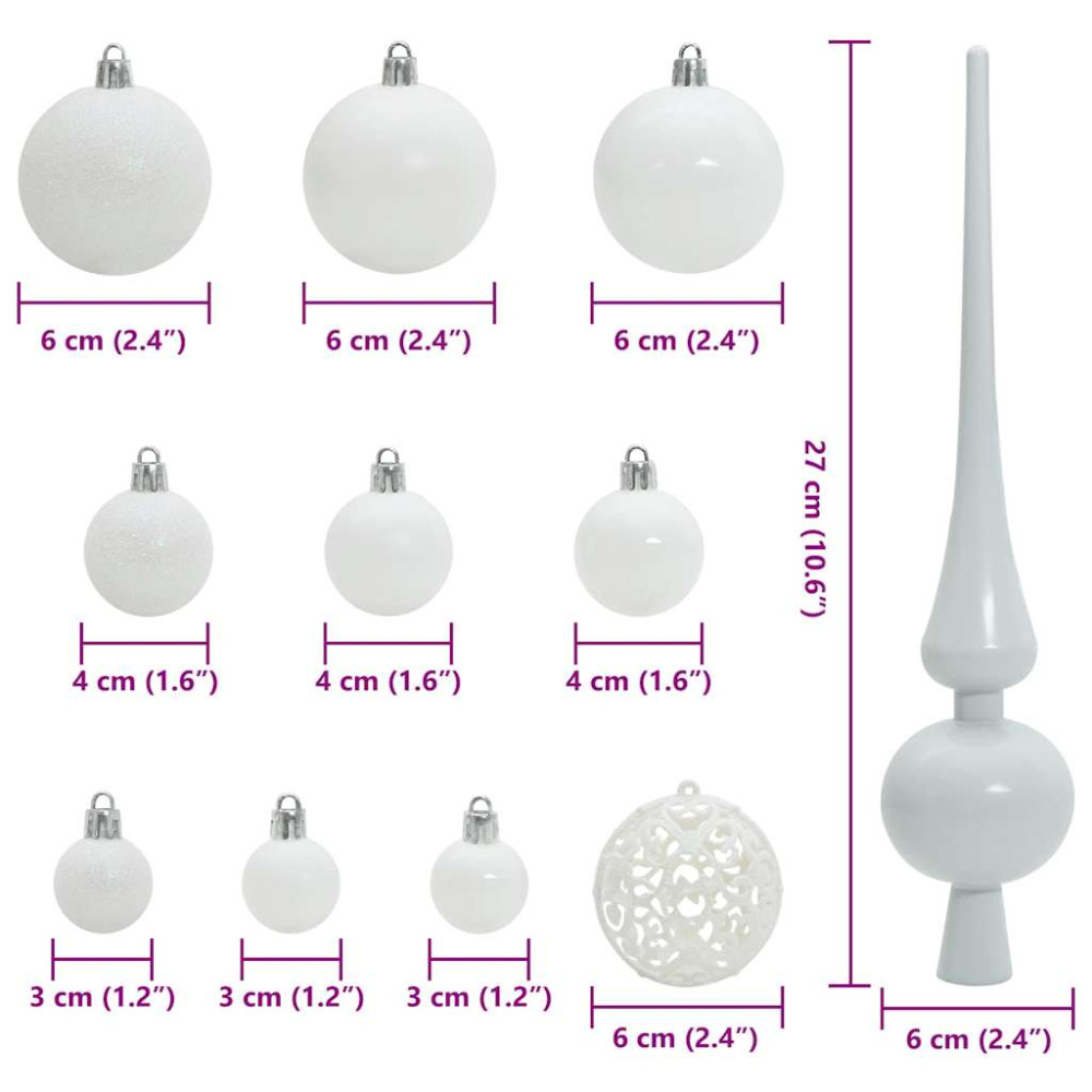 Produktbild för Julprydnad Set 120 st Vit Ø 6 cm Plast 300 LED-lampor