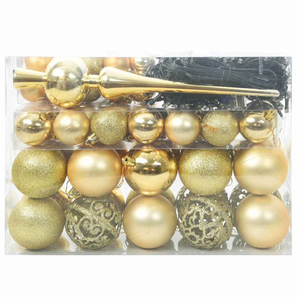 Produktbild för Julprydnad Set 61 st Guld Ø 6 cm Plast 150 LED-lampor