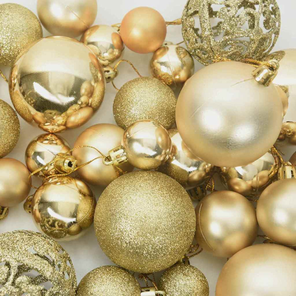 Produktbild för Julprydnad Set 61 st Guld Ø 6 cm Plast 150 LED-lampor