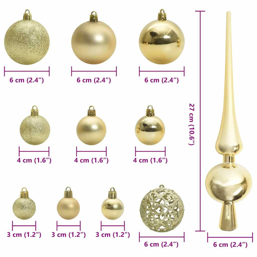 Produktbild för Julprydnad Set 61 st Guld Ø 6 cm Plast 150 LED-lampor