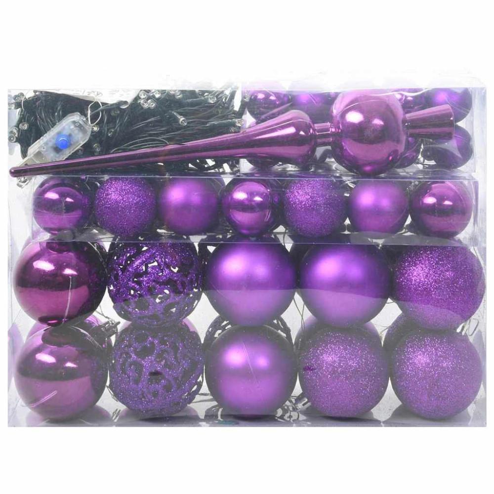 Produktbild för Julprydnad Set 61 st Lila Ø 6 cm Plast 150 LED-lampor