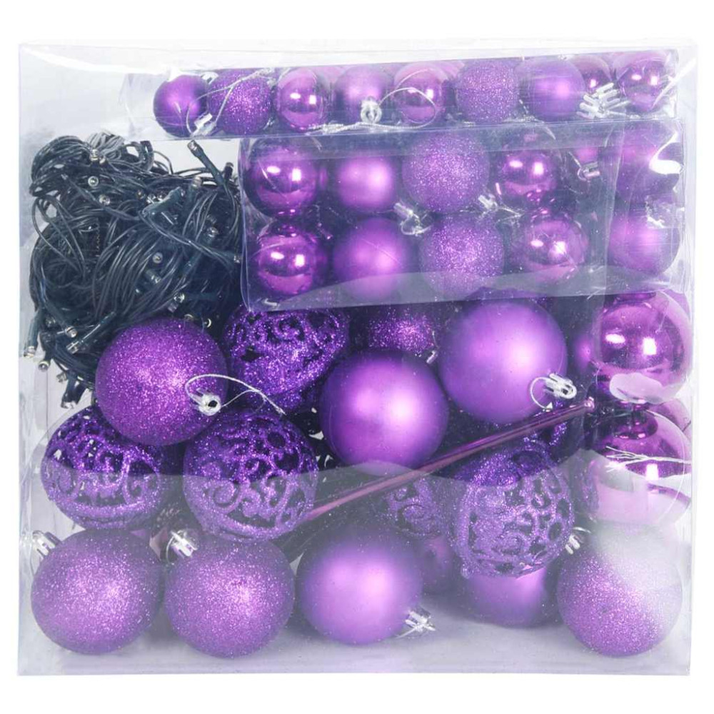 Produktbild för Julprydnad Set 120 st Lila Ø 6 cm Plast 300 LED-lampor