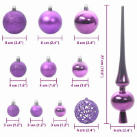 Produktbild för Julprydnad Set 120 st Lila Ø 6 cm Plast 300 LED-lampor