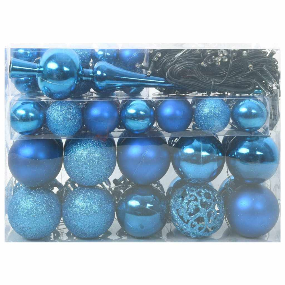 Produktbild för Julprydnad Set 61 st Blå Ø 6 cm Plast 150 LED-lampor