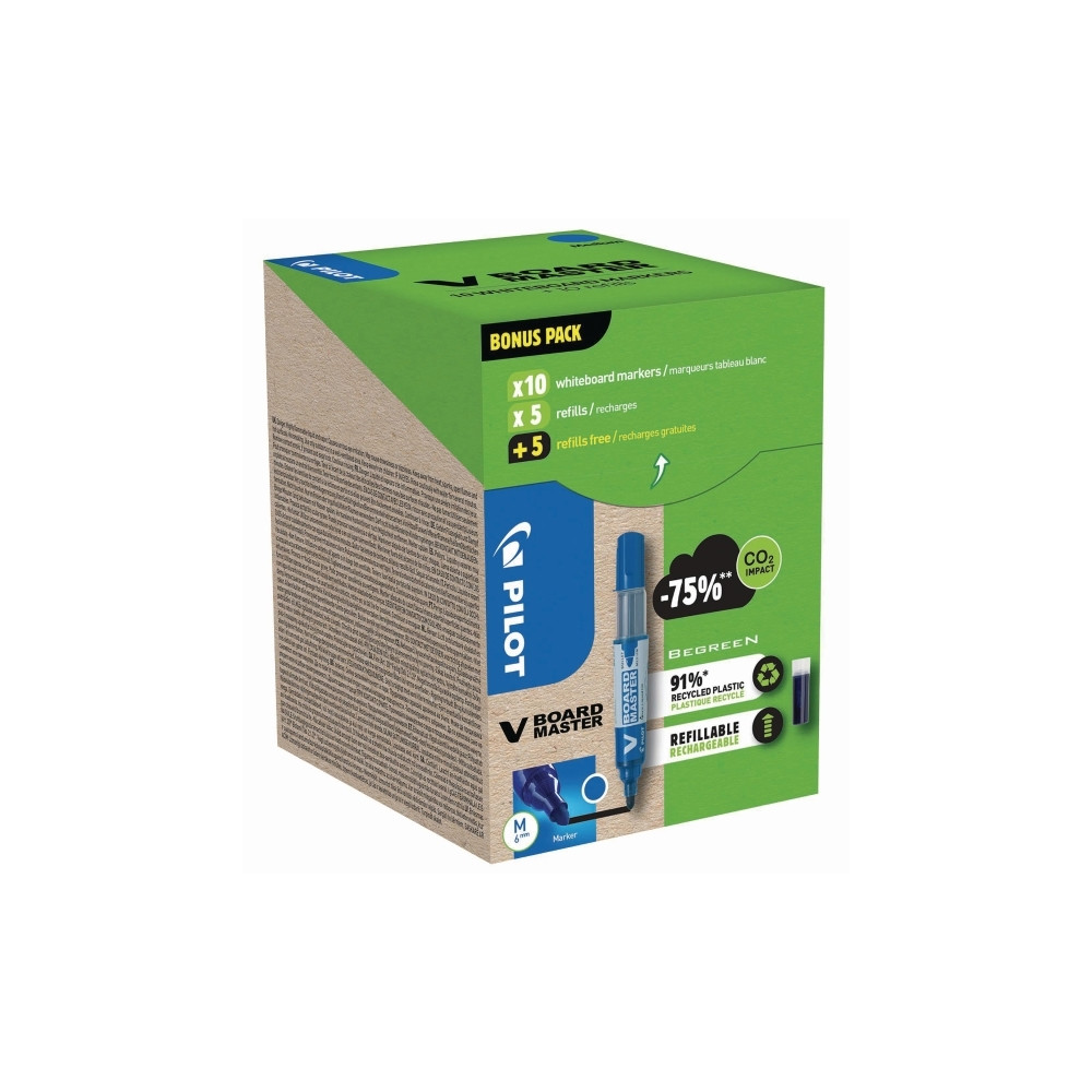 Produktbild för Marker Pilot V Board Master Green Pack blå 10 stk. + 10 refi...