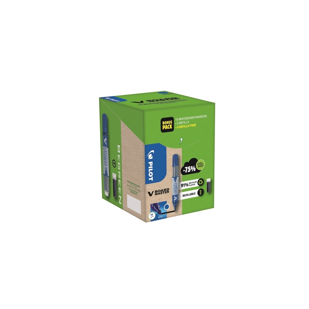 Produktbild för Marker Pilot V Board Master Green Pack blå 10 stk. + 10 refi...