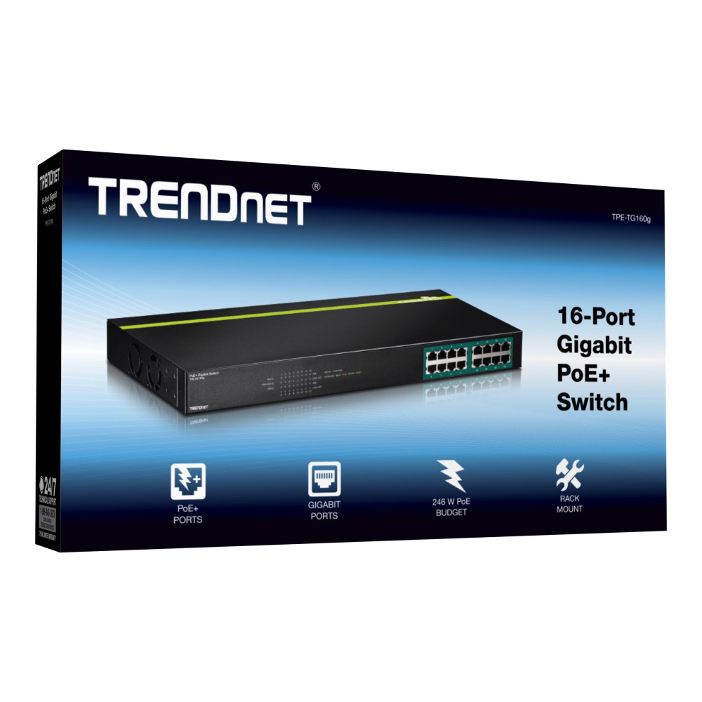 Produktbild för TRENDnet TPE TG160G - switch - 16 portar - rackmonterbar - TAA-kompatibel