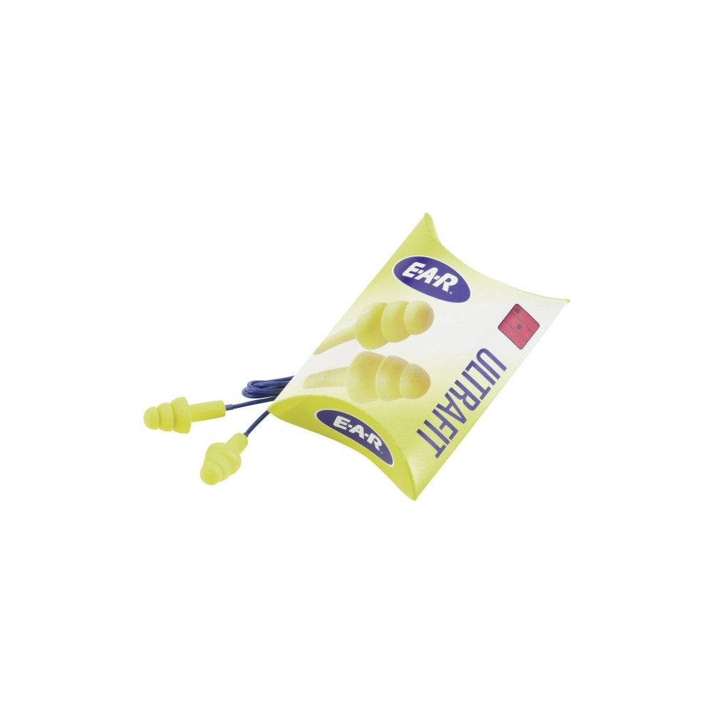 Produktbild för Hörselkåpor/öronproppar 3M E-A-R Ultrafit med snöre, gul/blå...
