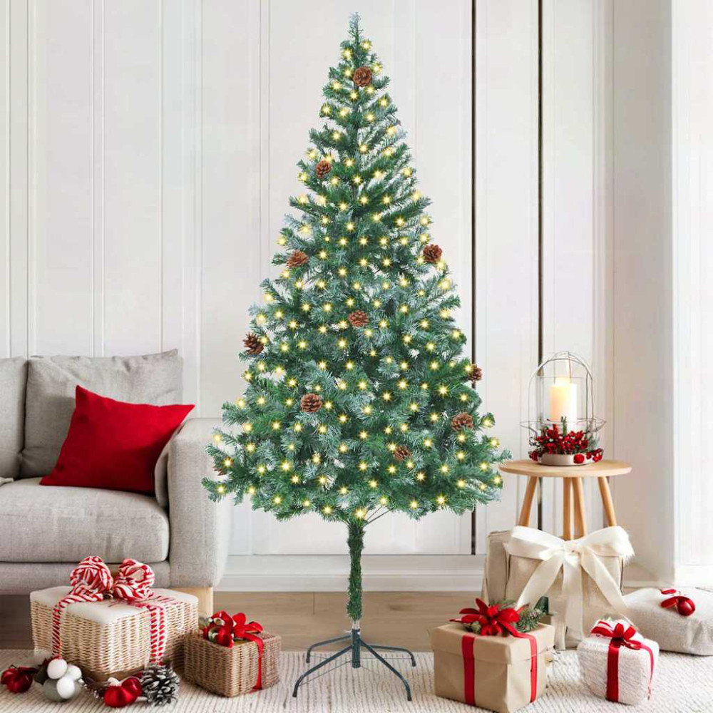 Produktbild för Konstgjord julgran med 300 LED-lampor Grön 180 cm PVC och Stål