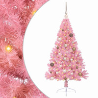 Produktbild för Konstgjord Förbelyst Julgran med 150 LED-lampor Rosa 150 cm PVC