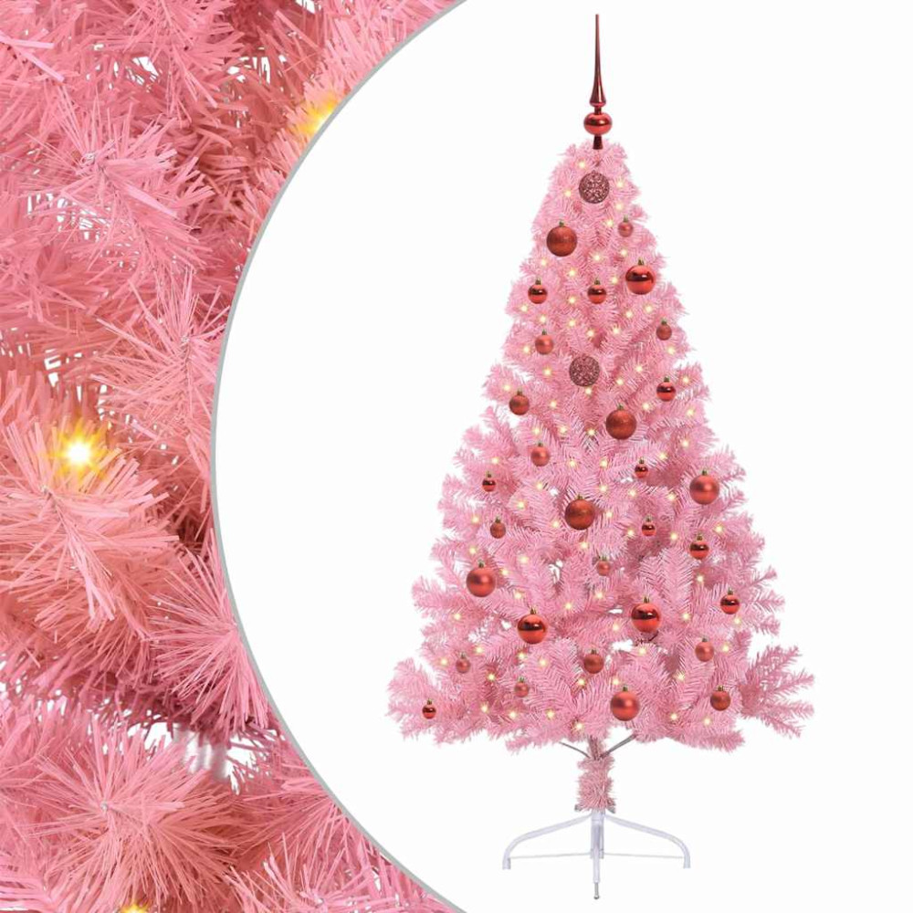 Produktbild för Konstgjord Förbelyst Julgran med 150 LED-lampor Rosa 150 cm PVC