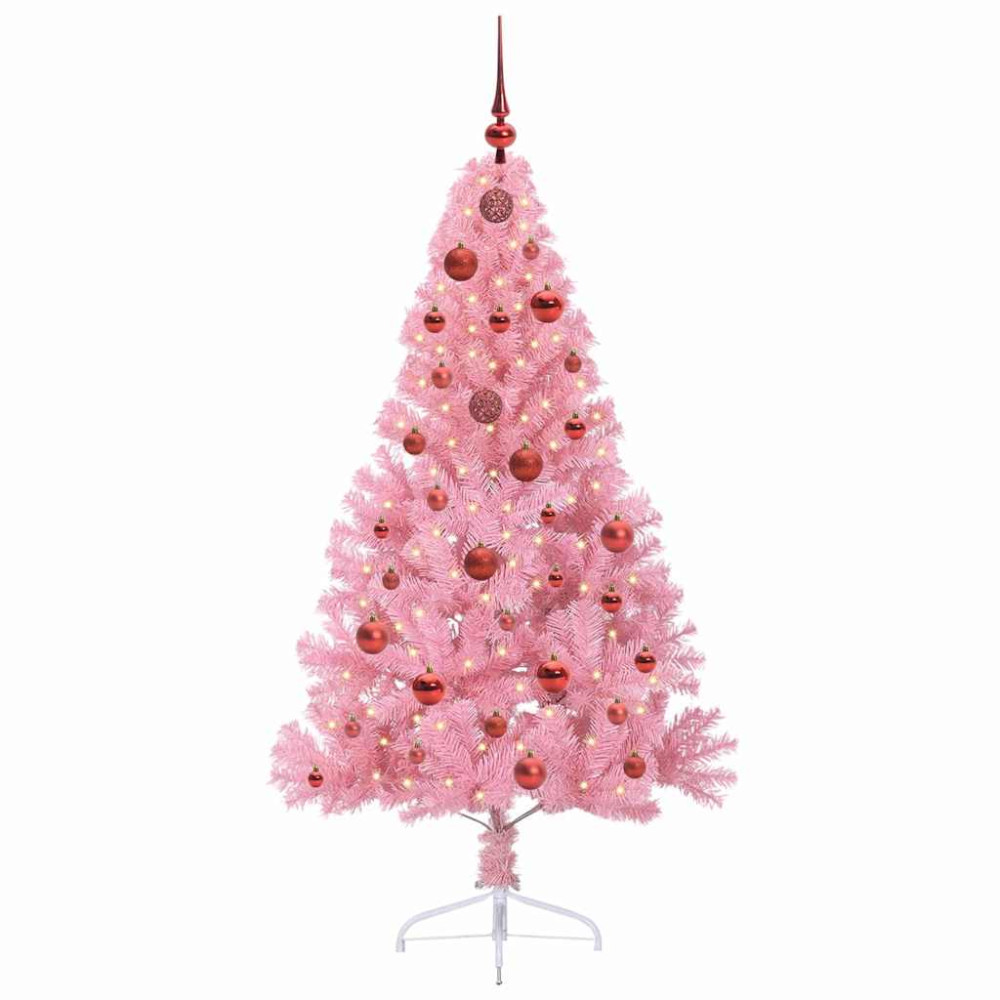 Produktbild för Konstgjord Förbelyst Julgran med 150 LED-lampor Rosa 150 cm PVC