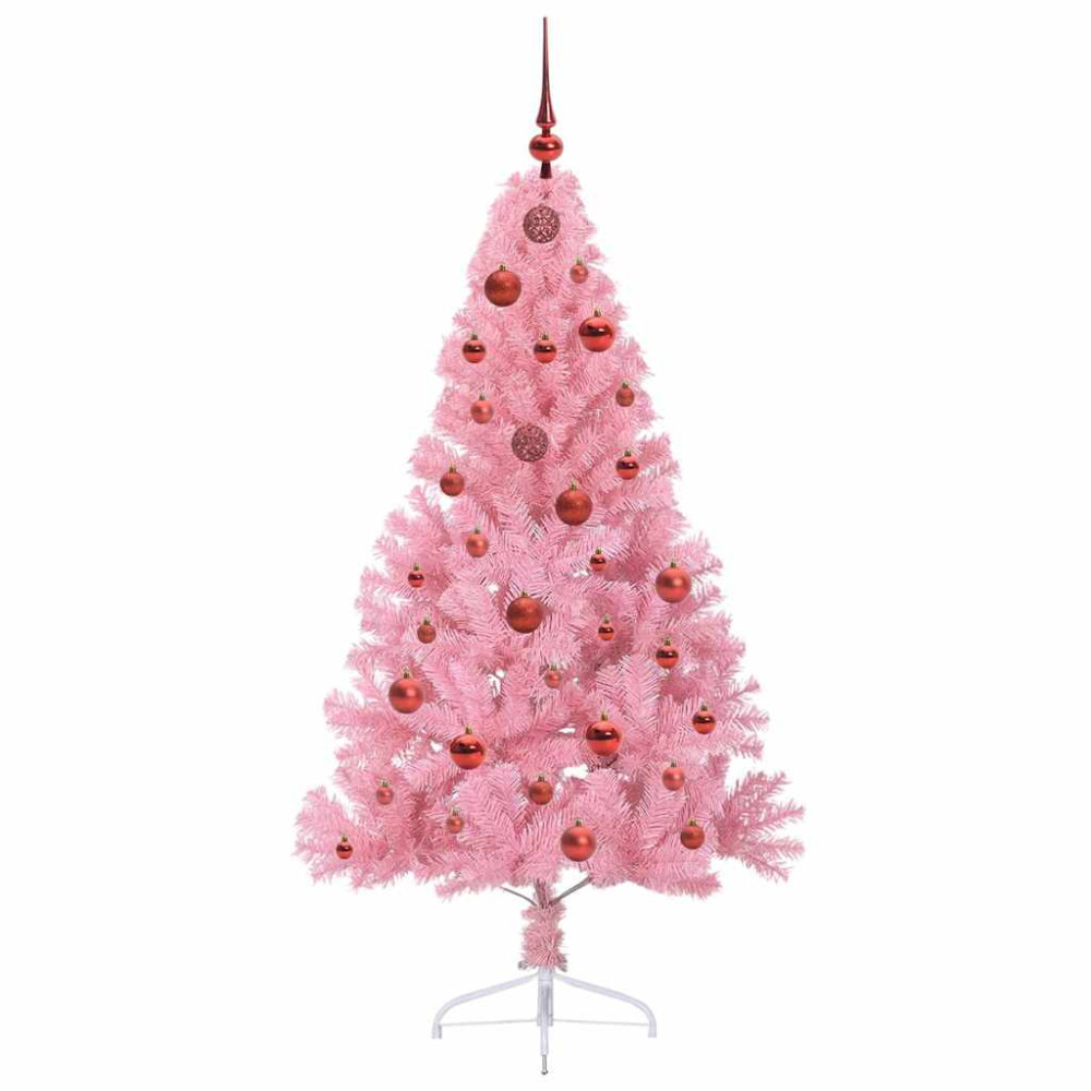 Produktbild för Konstgjord Förbelyst Julgran med 150 LED-lampor Rosa 150 cm PVC